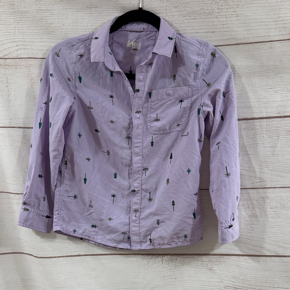 Kids Girls Purple Lavender Button-Up Hiking Active Palm Tree REI R.E.I. size 8
